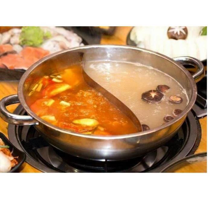Nồi lẩu 2 ngăn 32cm, nấu được bếp từ nhé có nắp kính