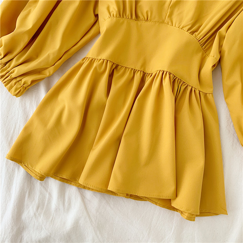 Áo kiểu sơ mi tiểu thư peplum cổ v cao cấp - a42202