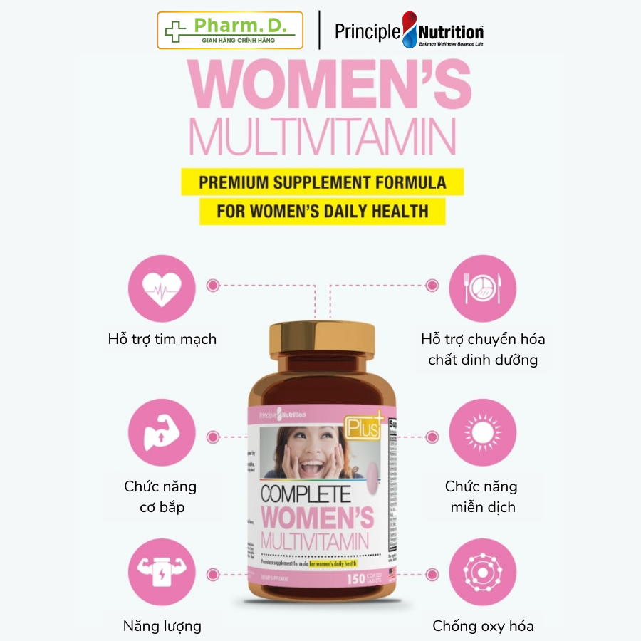 Viên Uống Bổ Sung Vitamin Tổng Hợp Cho Phụ Nữ PRINCIPLE NUTRITION Complete Women's Multivitamin