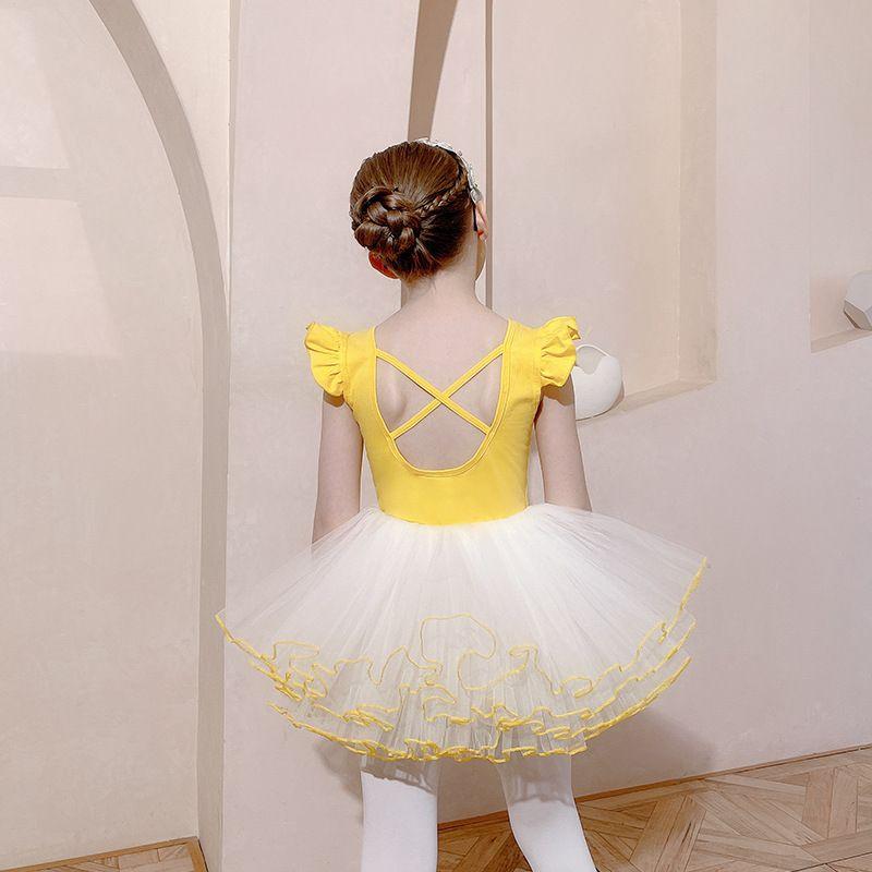 Đầm múa ballet cao cấp tay cánh tiên màu vàng