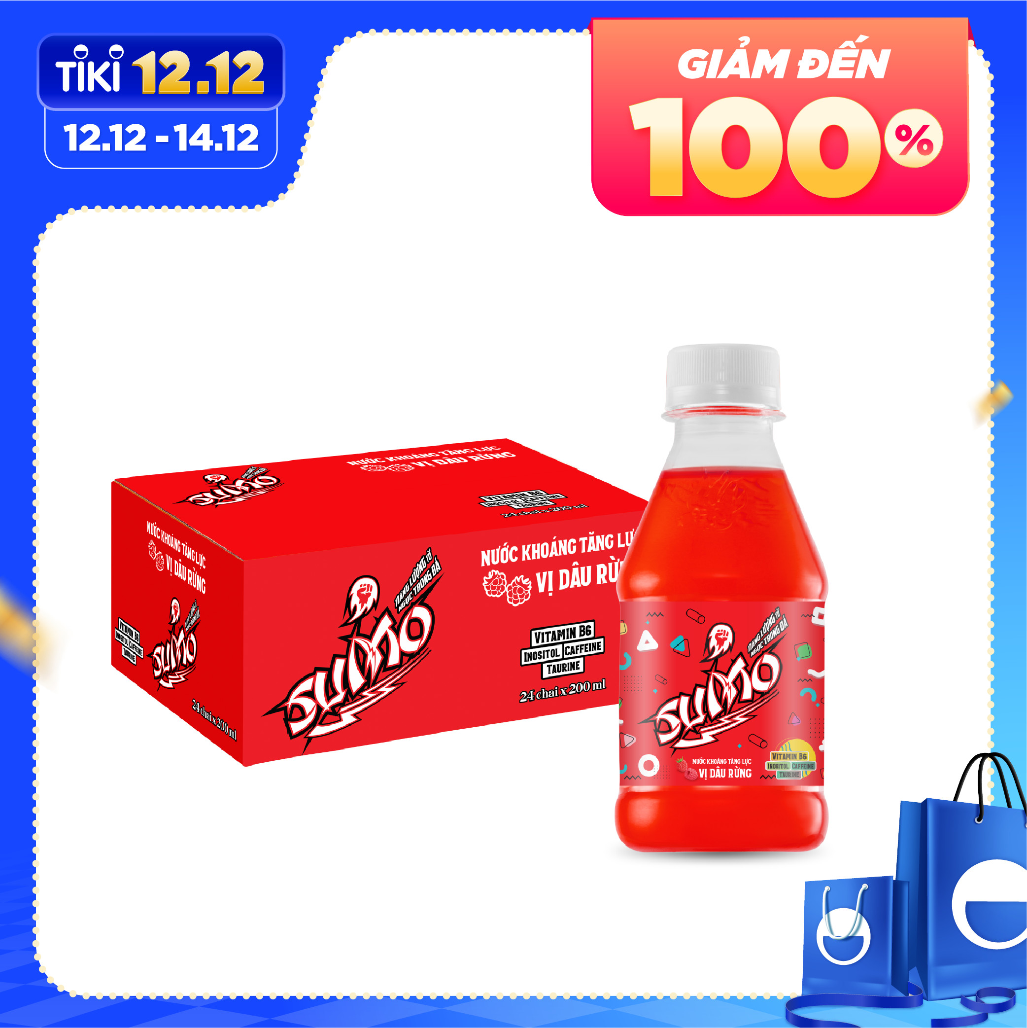 Thùng 24 chai Nước Khoáng Tăng Lực Sumo Vị Dâu Rừng 200ml