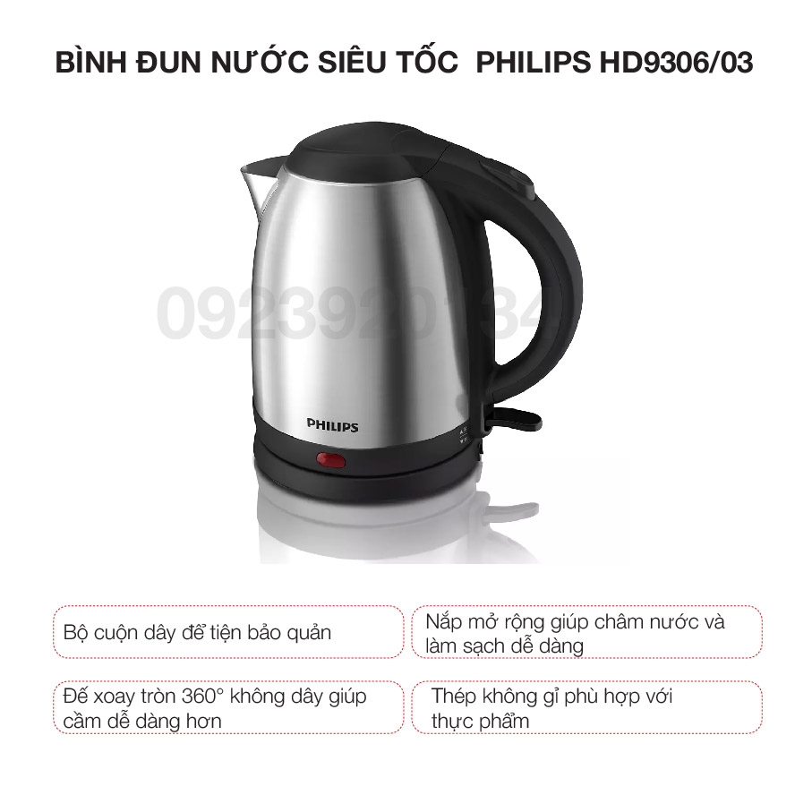 Bình đun nước siêu tốc Philips HD9306/03 - Hàng chính hãng