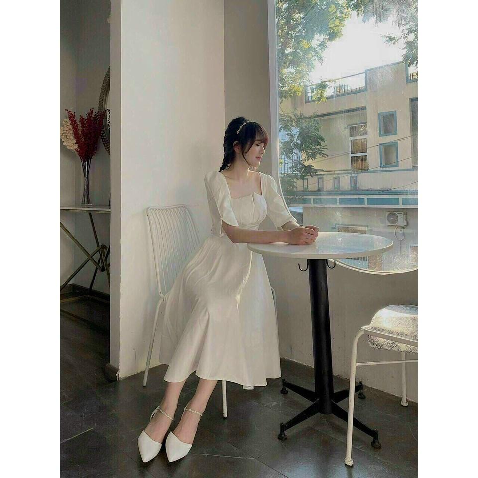 Váy đầm nữ dáng xoè dự tiệc tay lỡ cổ xẻ thích hợp mặc đi chơi, dạo phố