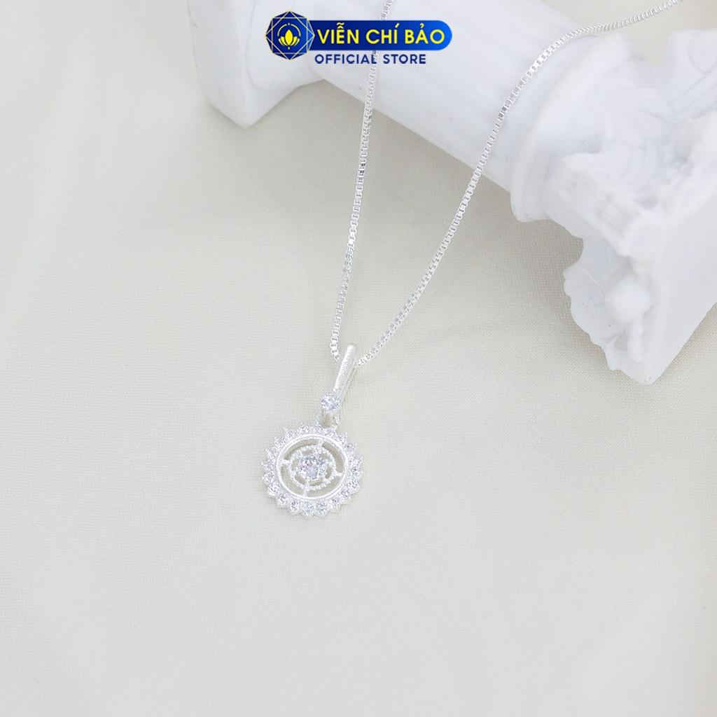 Dây chuyền bạc nữ trơn mặt đính đá Fivia chất liệu bạc 925 thời trang phụ kiện trang sức nữ Viễn Chí Bảo M400382 D400144