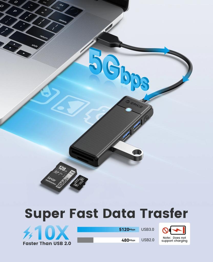 Bộ Chuyển Đổi HUB 1 USB ra 3 cổng USB 3.0 5Gps/ TF/SD 3.0*1 5Gbps PAPW3AT-U3-015 Orico - Hàng Chính Hãng