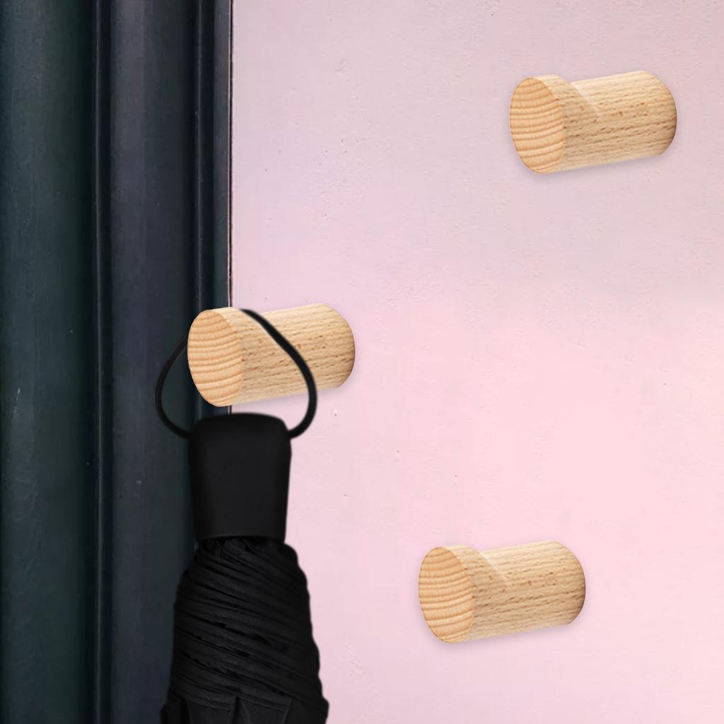 6 PCS Decorative Wall Hooks Kitchen Bathroom Door Wooden Hooks Light Brown
