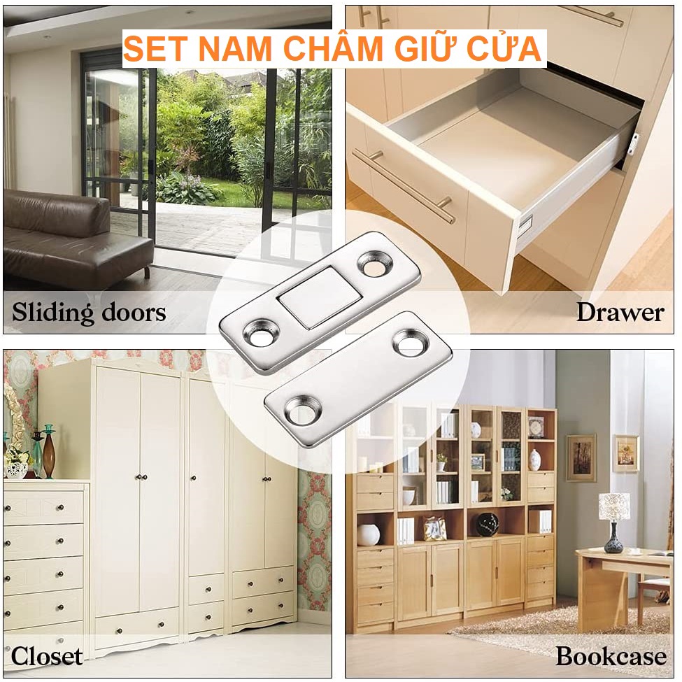 Nam Châm Gắn Cửa Lực Hút Cực Mạnh, Thép Siêu Bền - Dán Chốt Tủ Quần Áo, Ngăn Kéo, Cửa Ra Vào Tiện Lợi