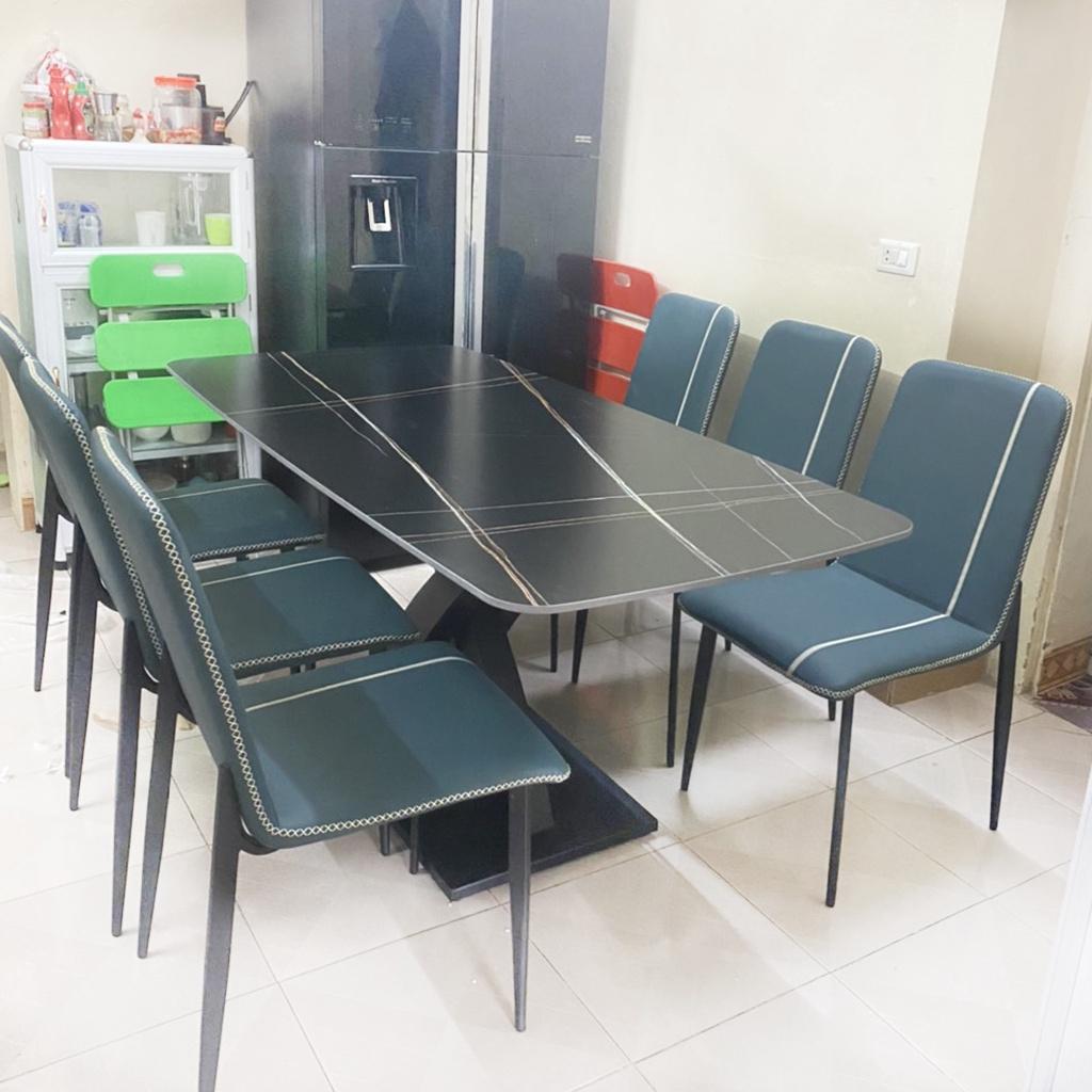 Bộ bàn ăn 6 ghế Funhouse nhập khẩu, mặt đá ceramic, chân sắt sơn tĩnh điện, ghế da cao cấp - Bảo hành 2 năm