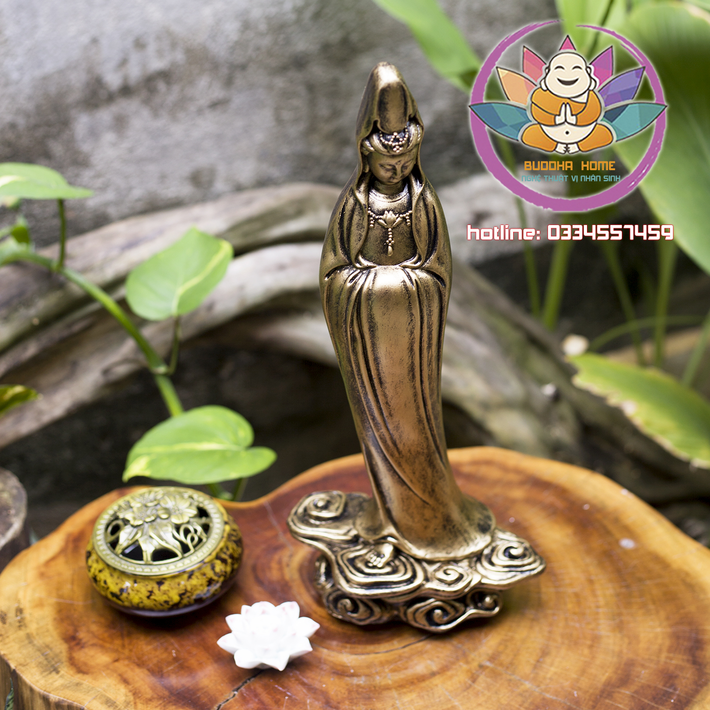 Tượng Mẹ Quan Âm cao 39.5 cm màu đồng cổ trang trí nội thất nhà cửa- phong thủy- thờ cúng