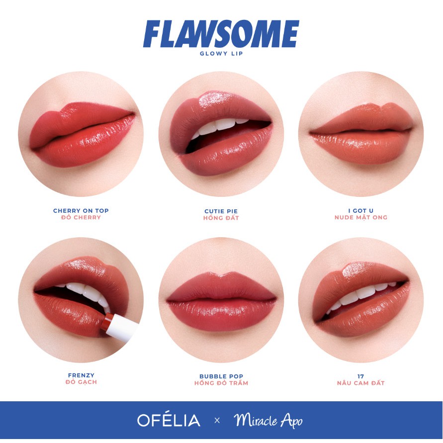 LipIce Son Trang Điểm Màu Đỏ Gạch Ofélia x Miracle Apo Flawsome Glowy Lip Frenzy 2g