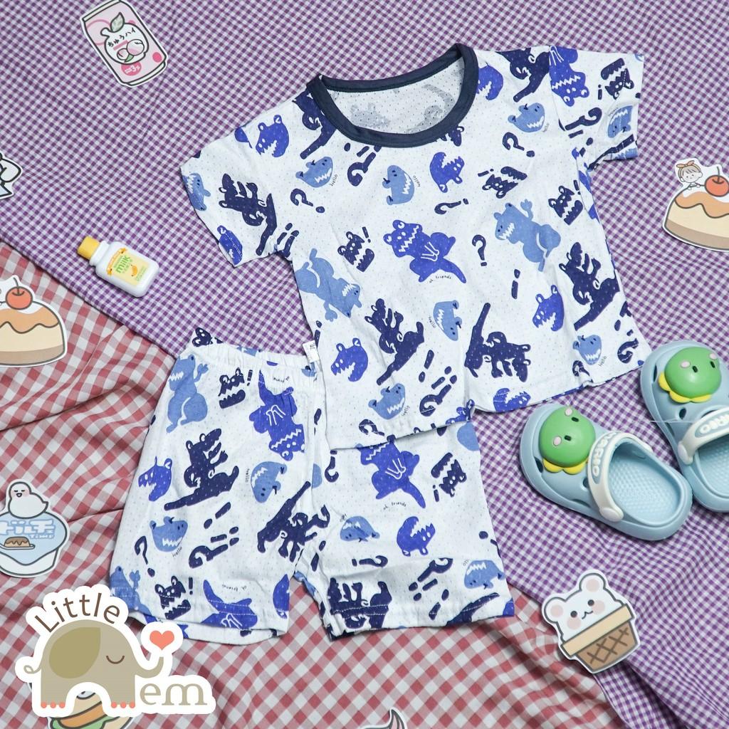 Bộ đồ bé trai Cotton tre cộc tay  _ White dinosaur