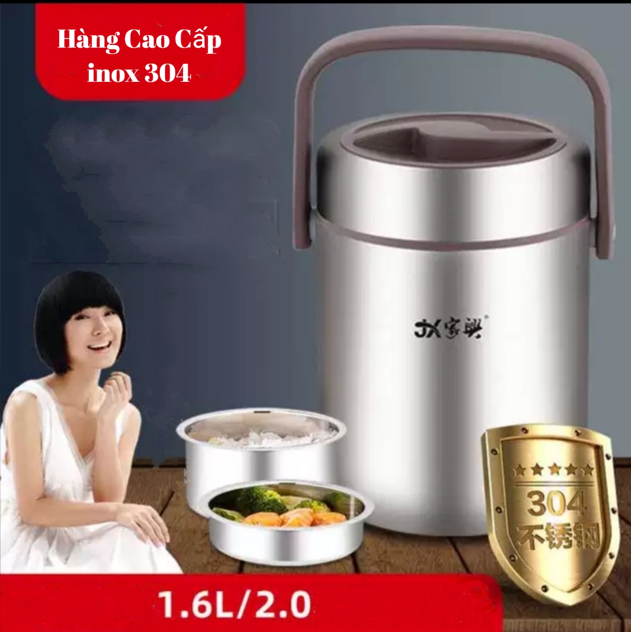 Cặp lồng cơm, hộp cơm giữ nhiệt văn phòng chất liệu inox JX 304 cao cấp, cặp lồng cà men 3 tầng, nắp chống tràn, giữ nhiệt tốt