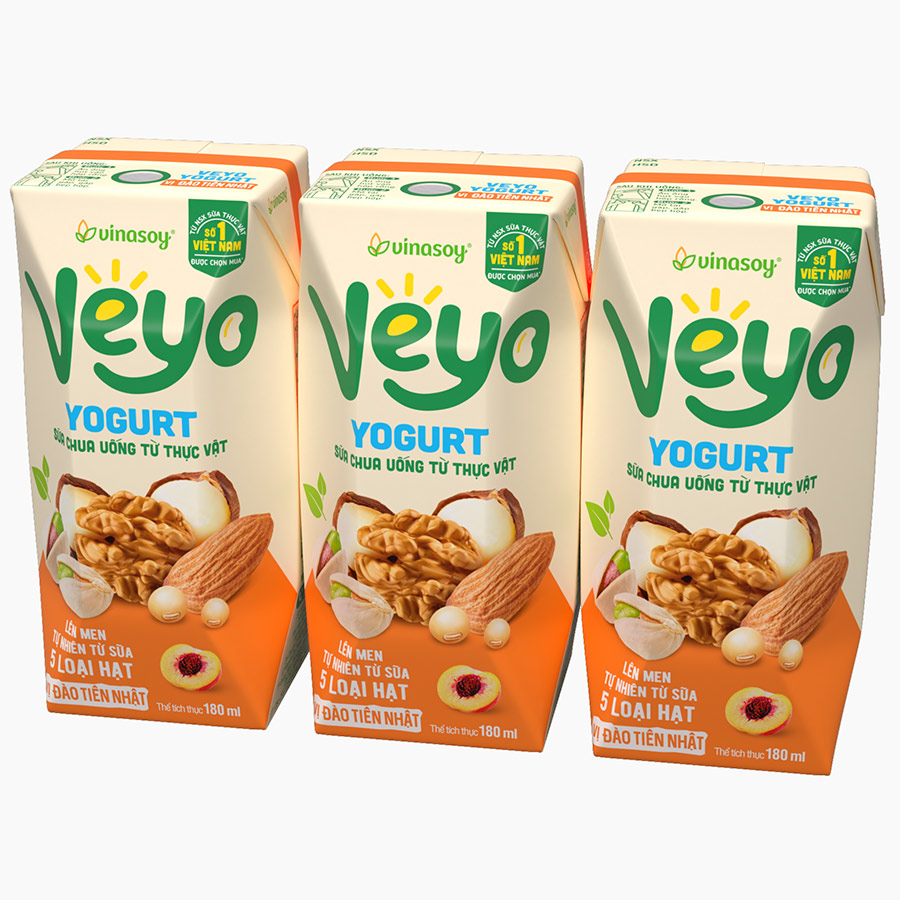 Thùng Sữa chua uống từ thực vật Veyo Yogurt ( 180ml x 30 Hộp) - Vị Đào Tiên Nhật