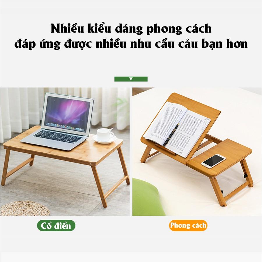 Bàn học, làm việc gấp gọn bằng gỗ tre tự nhiên Vango V1 có kệ để laptop &amp; sách, thiết kế hiện đại, đa năng, sang trọng, sơn phủ bóng chống nước cực tốt