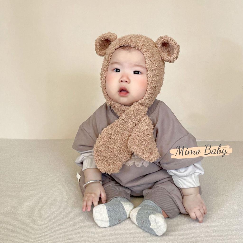 Mũ len tai gấu liền khăn lông xù mềm mại dễ thương cho bé Mimo baby ML52