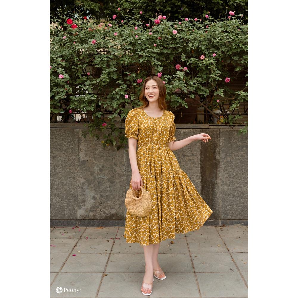 Hình ảnh Váy hoa eo chun vintage, siêu thoải mái, hack dáng, vai bồng tiểu thư, cổ vuông tròn thoáng mát Peony - KAYLIN DRESS