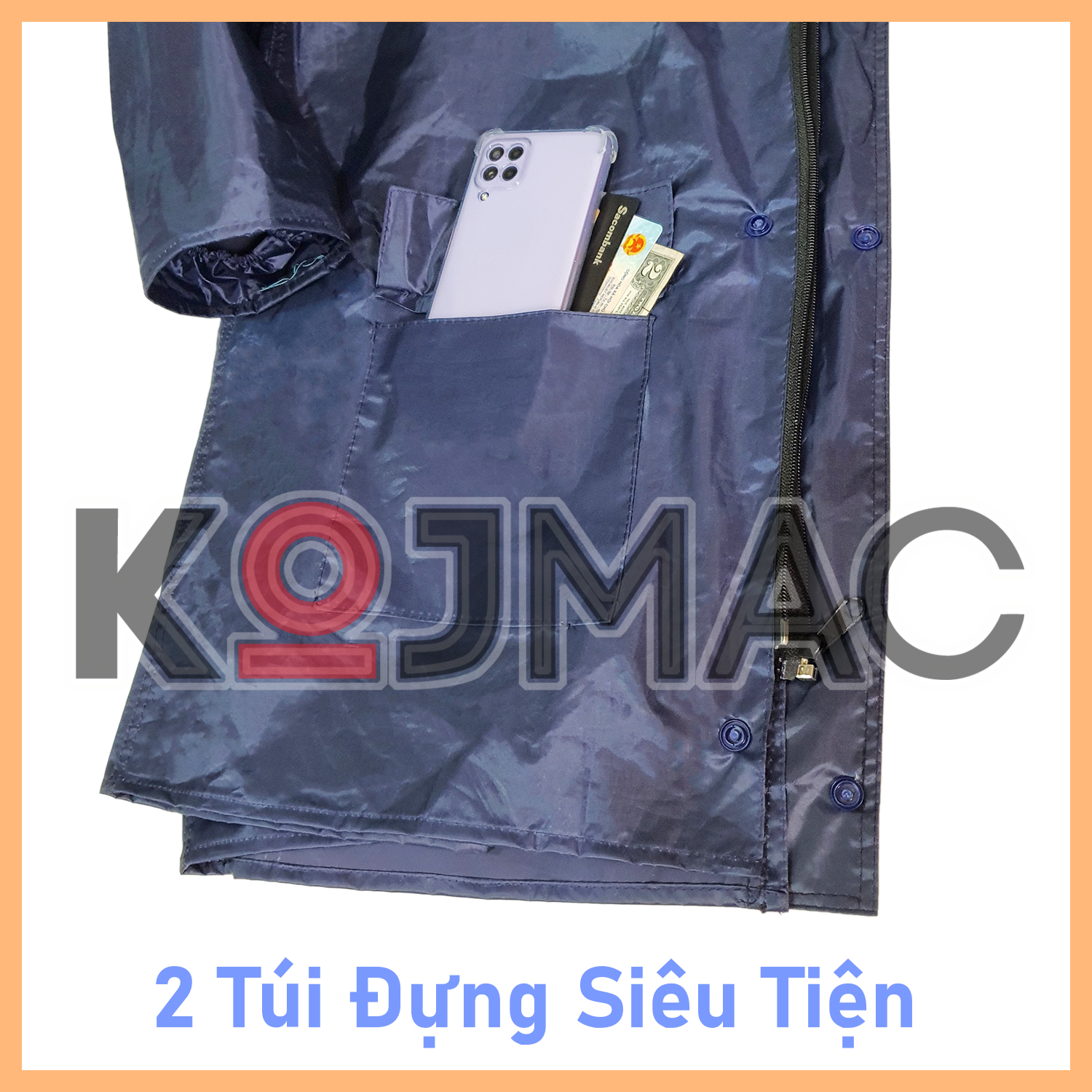 Bộ Quần Áo Mưa Cao Cấp KOJMAC Raincoat 1 Người Lớn ( Sỉ Có Túi Dây Khóa Kéo Vải Dù Dày Đi Xe Nam Nữ, aomua Có Túi )