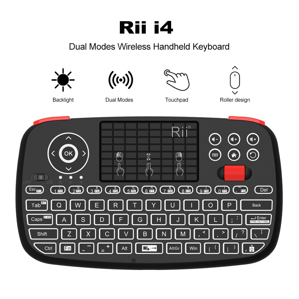 Bàn phím không dây mini Rii i4 Bluetooth & Chế độ kép 2.4GHz điều khiển từ xa