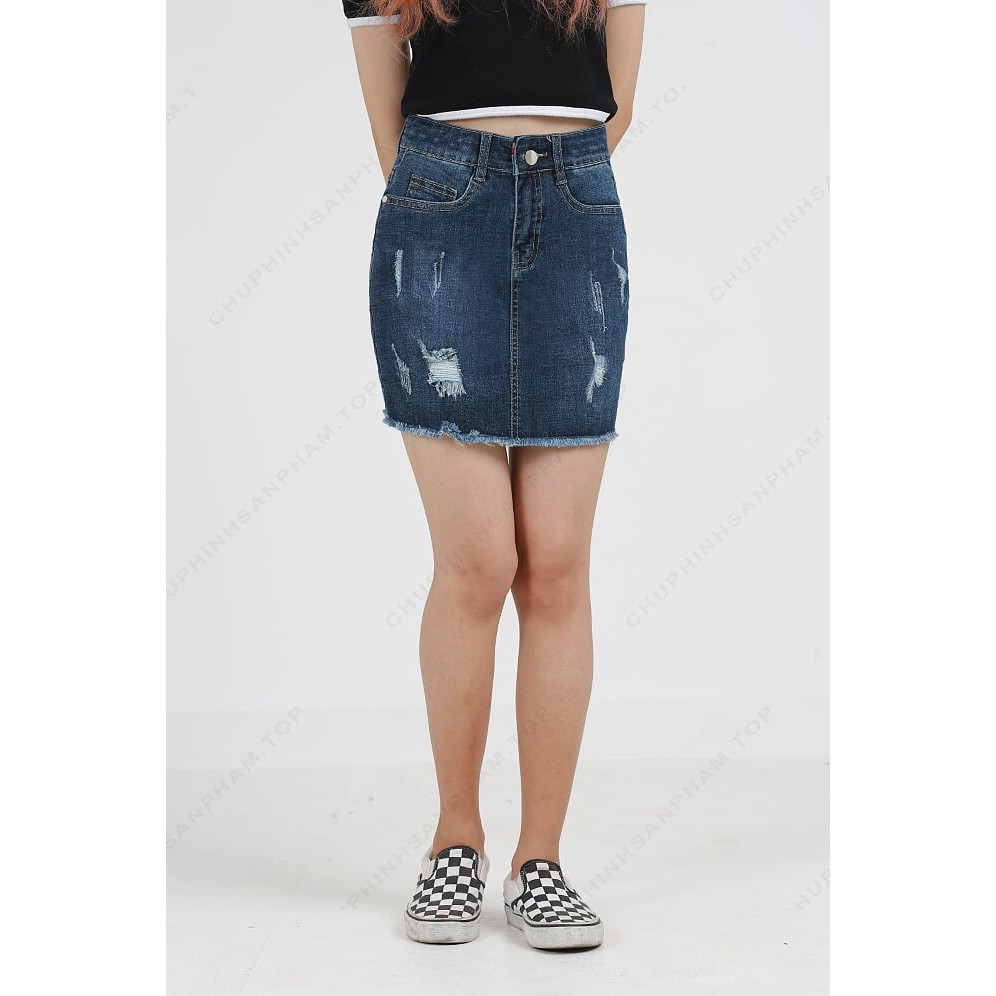 Váy Jean KHJ  Chữ A - Tua Lai - Mài Rách