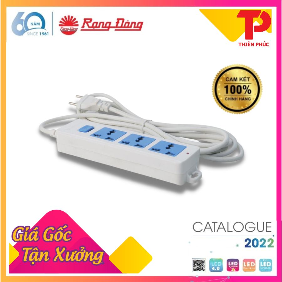 Ổ cắm điện Rạng Đông dài 5m Model: RD-S01.E03/10A-5M Hàng cao cấp Giá tốt, an toàn, bền lâu