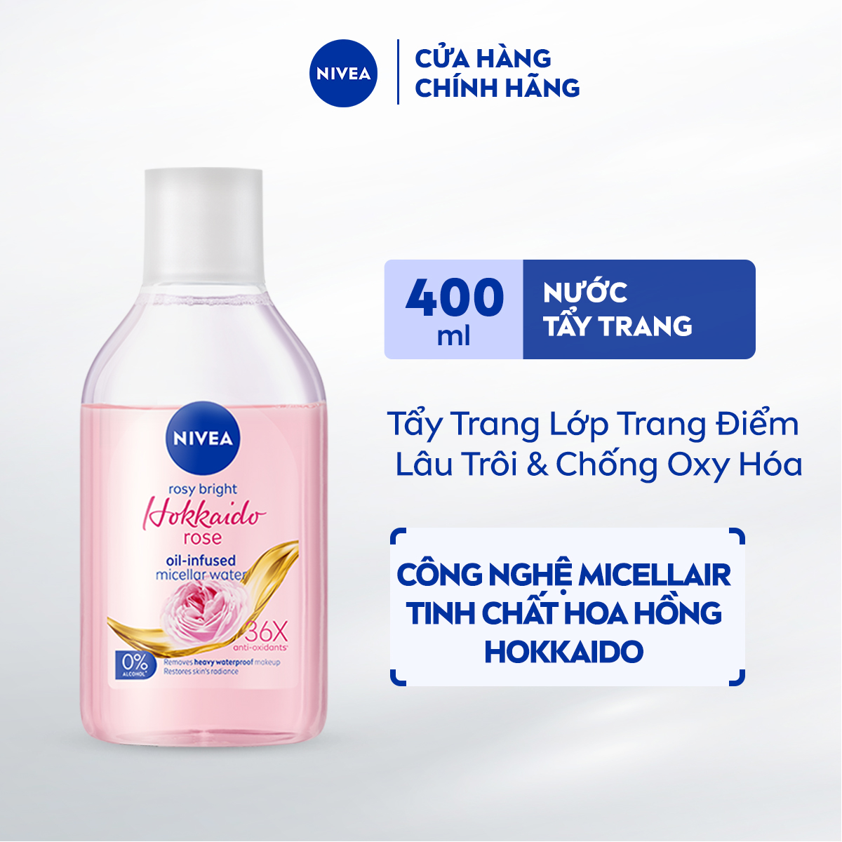 Nước Tẩy Trang NIVEA Chiết Xuất Hoa Hồng Hokkaido Dưỡng Ẩm Không Khô Da (125 ml/ 400ml)