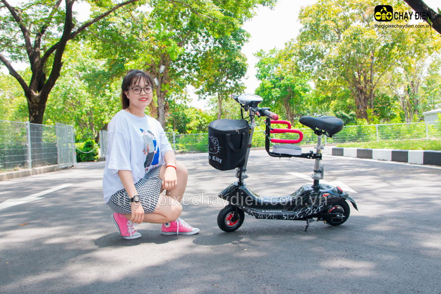 XE ĐIỆN GẤP MINI E-SCOOTER GIỎ TRƯỚC VÀ GHẾ PHỤ