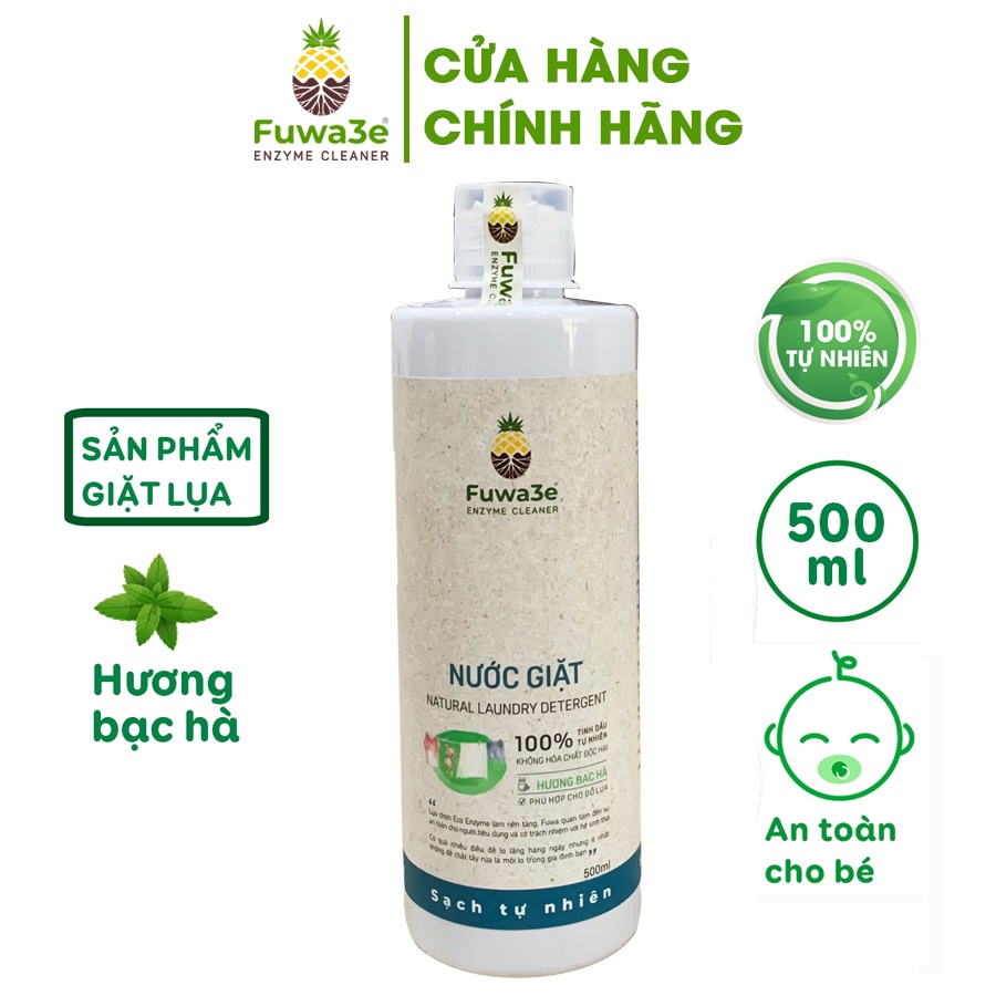 Nước giặt quần áo hữu cơ Fuwa3e an toàn cho bé chuyên giặt lụa hương bạc hà 500ml