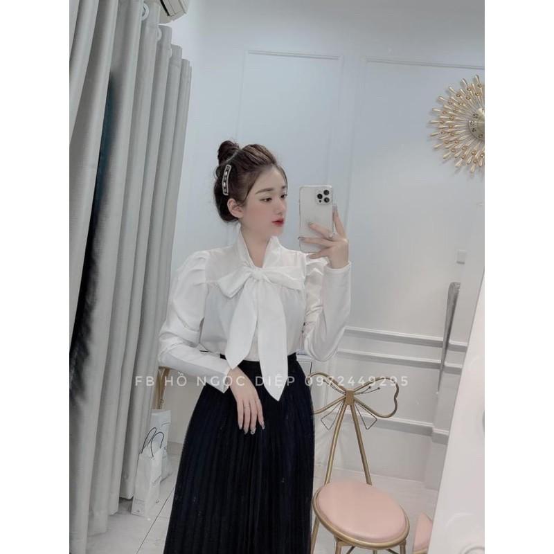 Áo sơ mi cổ nơ tay bồng siêu xinhvideo ảnh thật