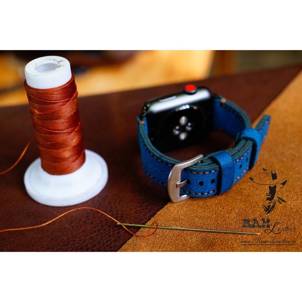 DÂY ĐỒNG HỒ DÀNH CHO APPLE WATCH DA LỘN XANH COBAN - RAM CLASSIC 1963 - DA BÒ THẬT - ĐỦ SIZE .