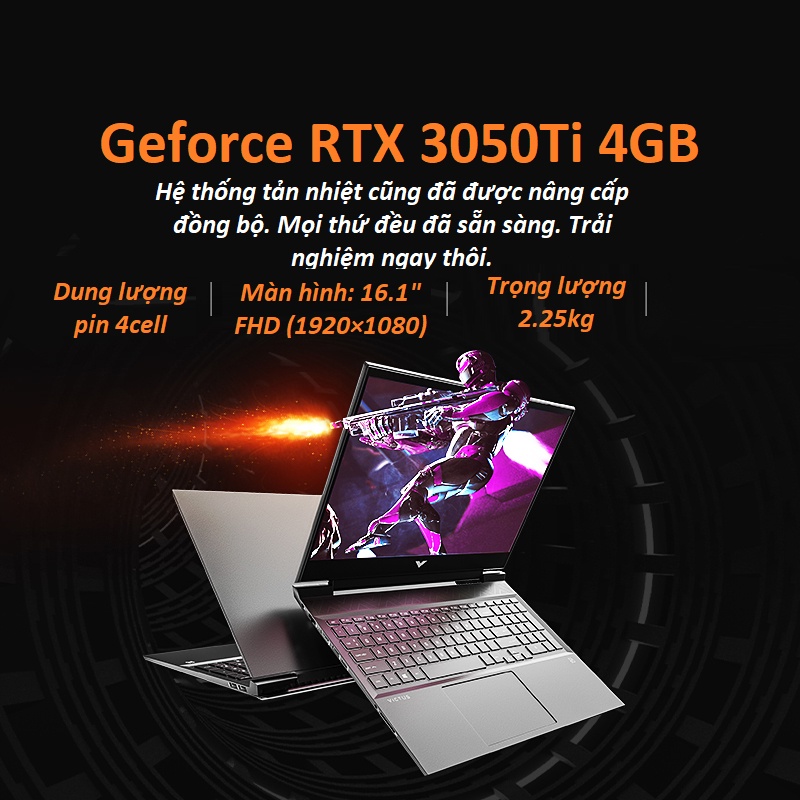 Laptop HP Victus 16-e0168AX 4R0U6PA R7-5800H | 8GB | 512GB |RTX 3050Ti 4GB | 144Hz Hàng chính hãng
