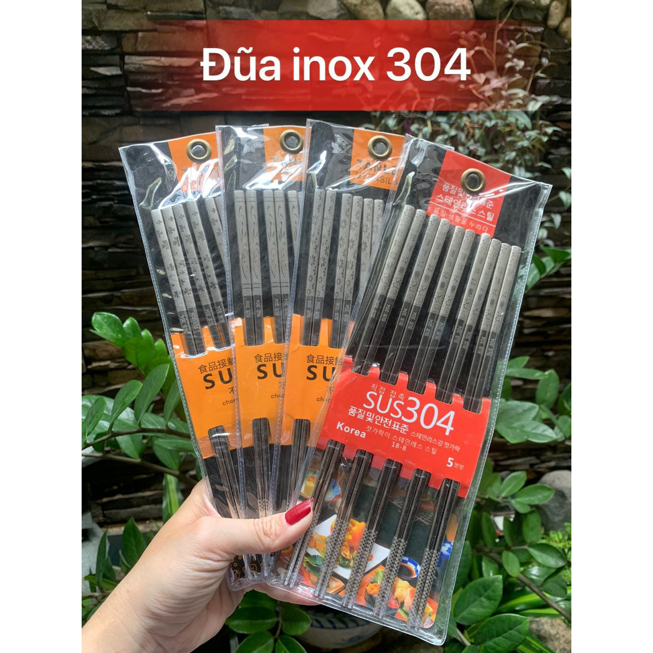 Set 5 đôi đũa Hàn Quốc inox 304 đặc