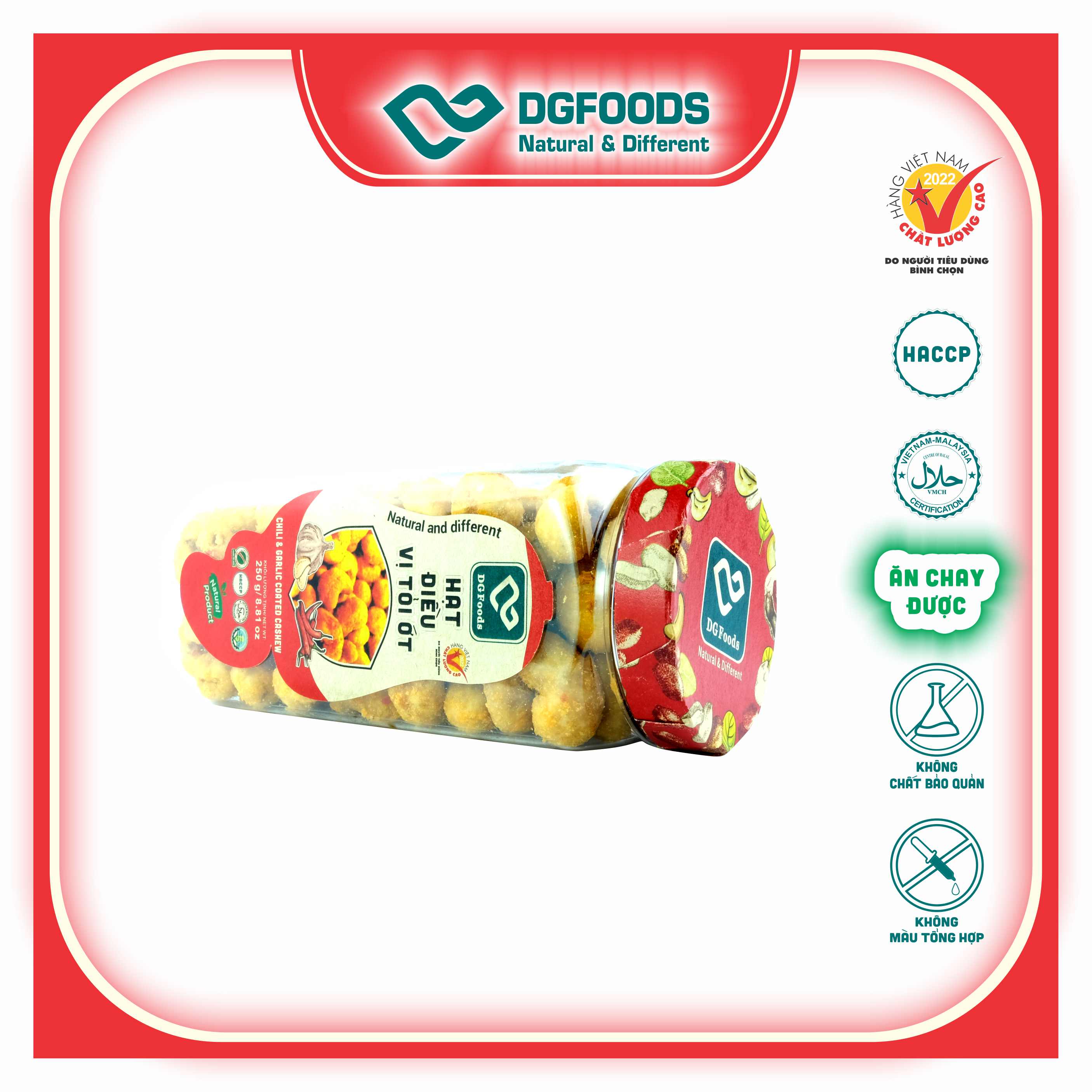 Hạt điều vị tỏi ớt 250g DGfoods/Chili &amp; garlic coated cashew/ HVNCLC,HACCP,HALAL,hạt điều bình phước,đặc sản Cần Thơ