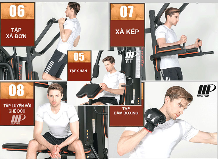 [TẶNG GĂNG TAY] Giàn tạ đa năng JL-808  Máy tập GYM gia đình 30+ bài tập | Có xà đơn - xà kép - bao đấm - Ghế đẩy tạ