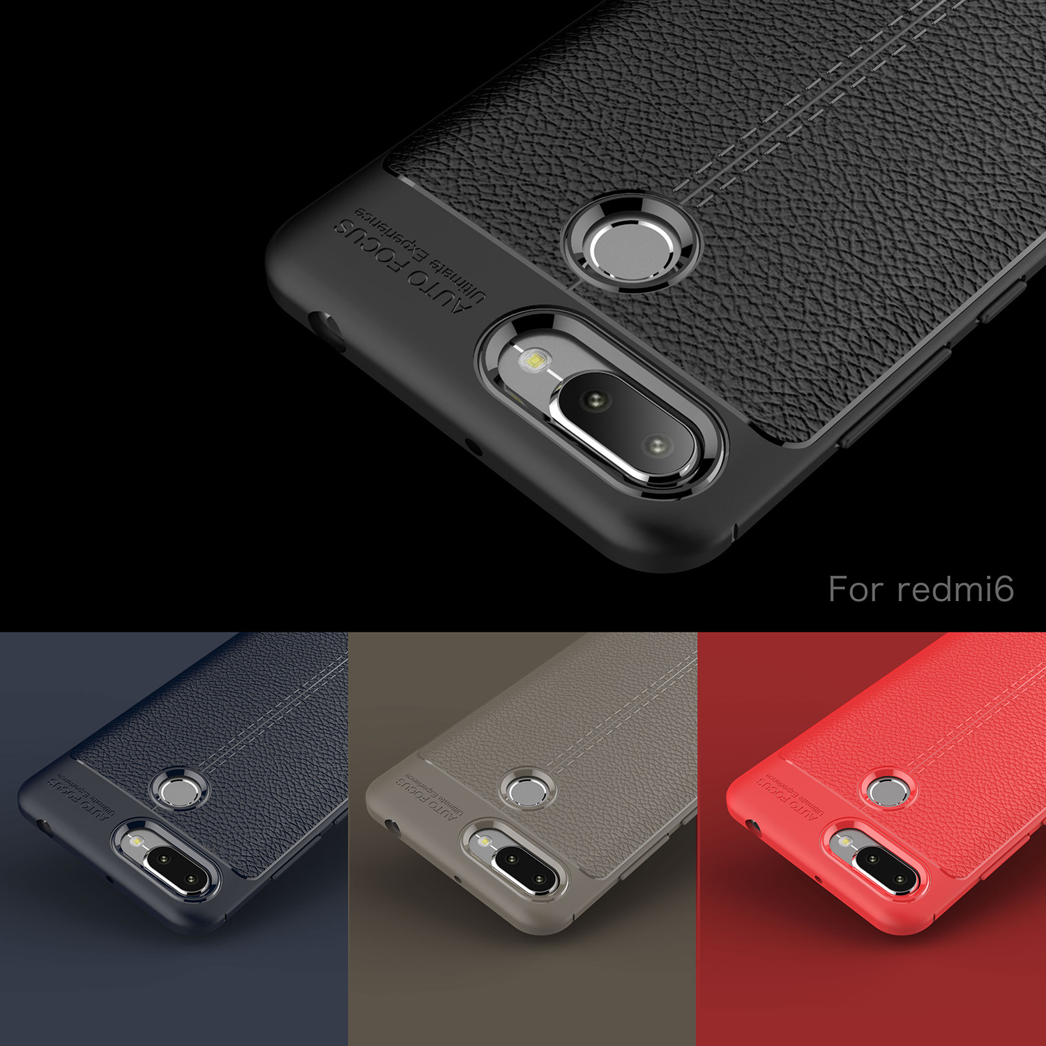 Ốp lưng Silicon Auto Focus giả da, chống sốc dành cho Xiaomi Redmi 6 - Hàng Chính Hãng
