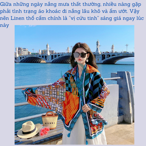 -Khăn choàng cổ họa tiết thổ cẩm sang trọng, thấm hút mồ hôi, chống nắng 180x90cm