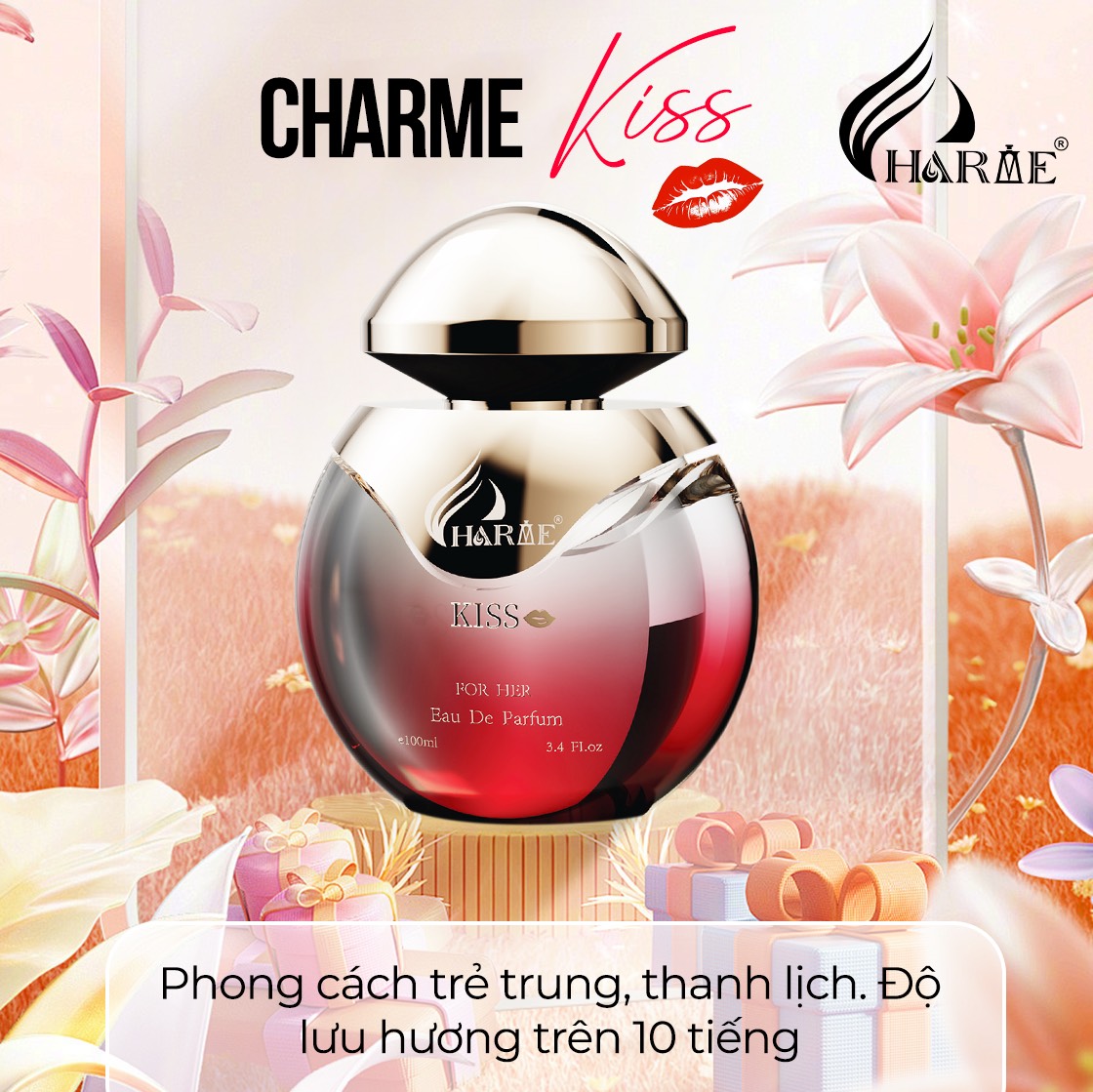 Nước Hoa Nữ CHARME KISS 100ML Lưu Hương Lâu, Cá Tính, Quyến Rũ, Lôi Cuốn