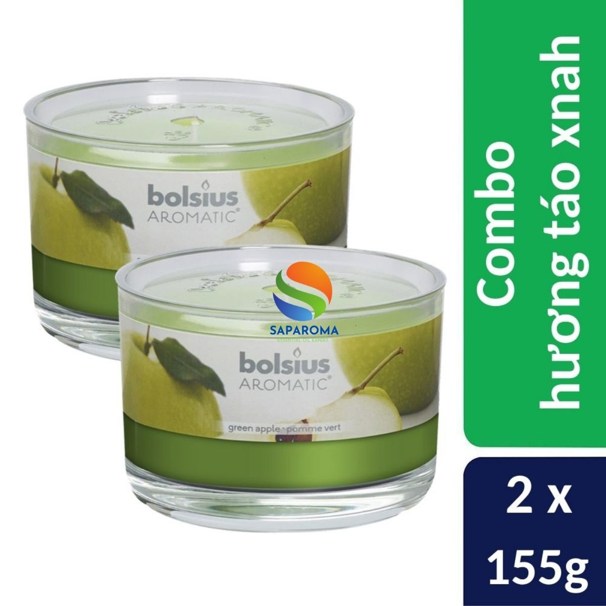 Hình ảnh Combo 2 ly nến thơm tinh dầu Bolsius Green Apple 155g - hương táo xanh, nến trang trí, thơm phòng, thư giãn, Hỗ trợ khử mùi