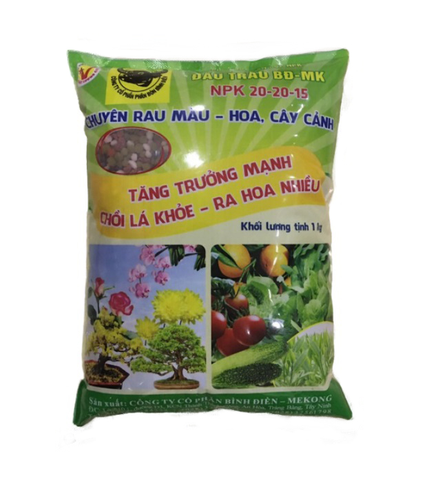 Phân bón đầu trâu MK NPK 20-20-15 đa năng cho hoa kiểng- rau màu cao cấp gói 1Kg