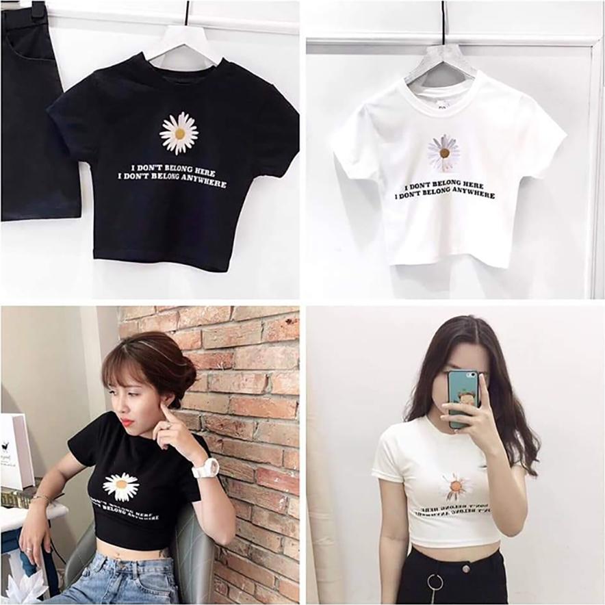 Áo croptop họa tiết hoa cúc