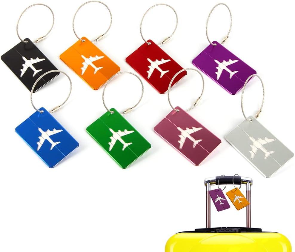 Thẻ hành lý*8, Thẻ hành lý, Thẻ hành lý có thẻ địa chỉ, Nhãn hành lý, Thẻ hành lý kim loại, Thẻ hành lý, Cáp thép không gỉ chống nước, Máy bay, 8 màu