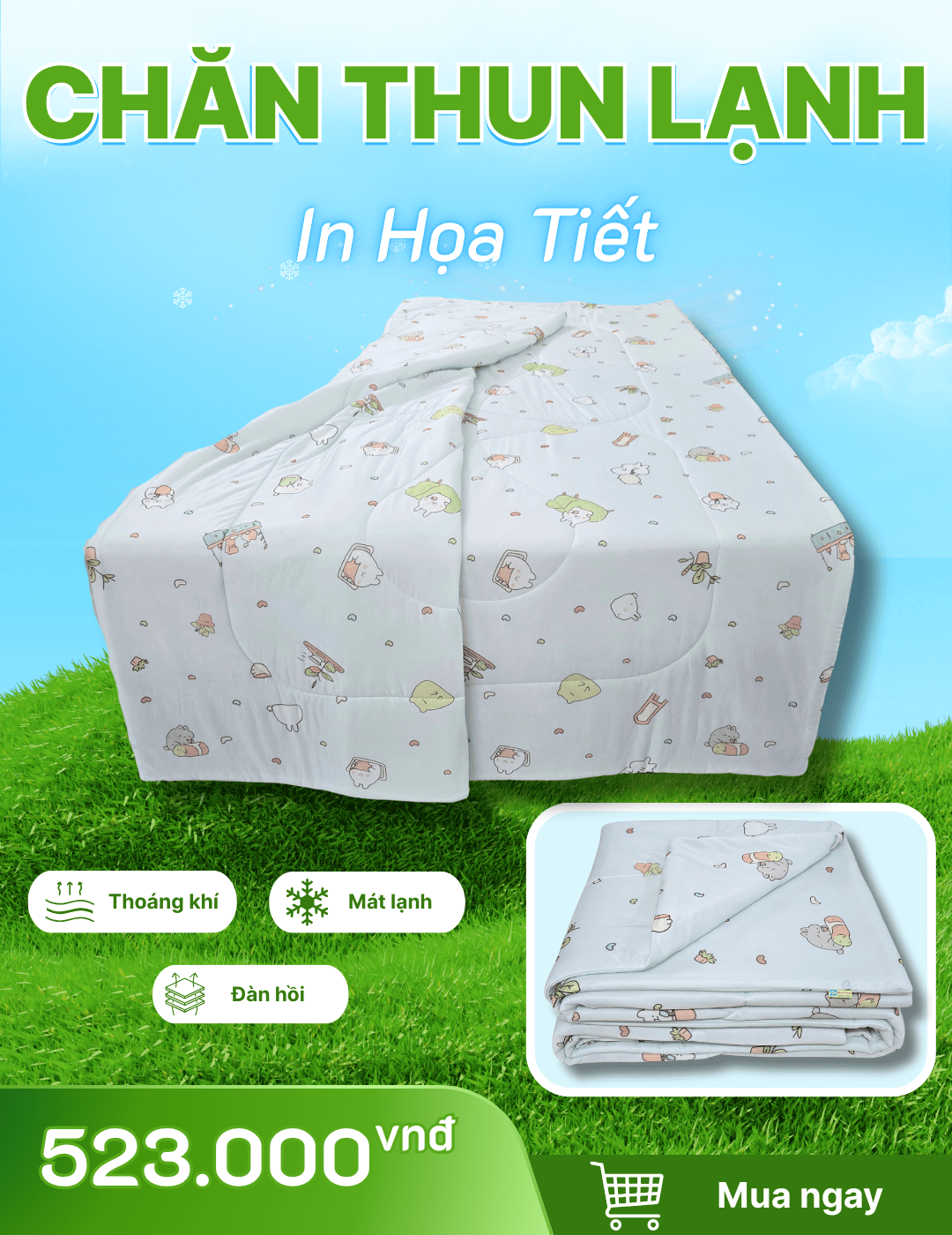 Chăn chần Thun Lạnh 180x200 in Họa Tiết