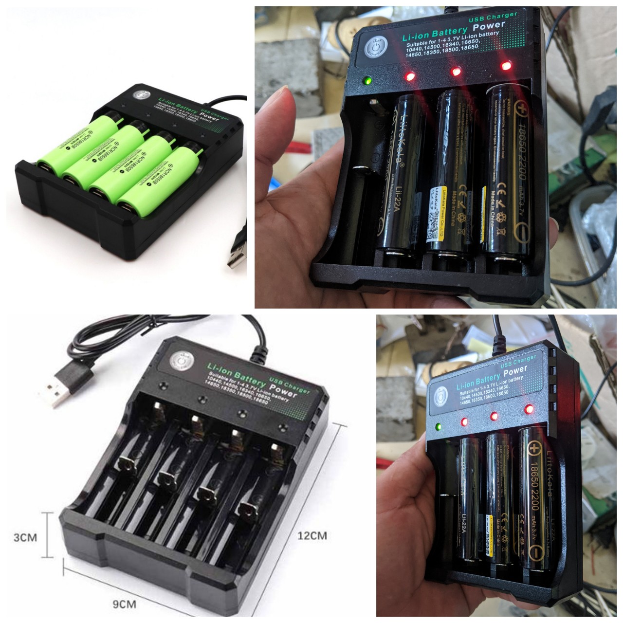 Bộ sạc pin litium-ion 3.7v chuyên nghiệp 4 cổng thông minh tự ngắt điều chỉnh dòng sạc có đèn báo loại tốt