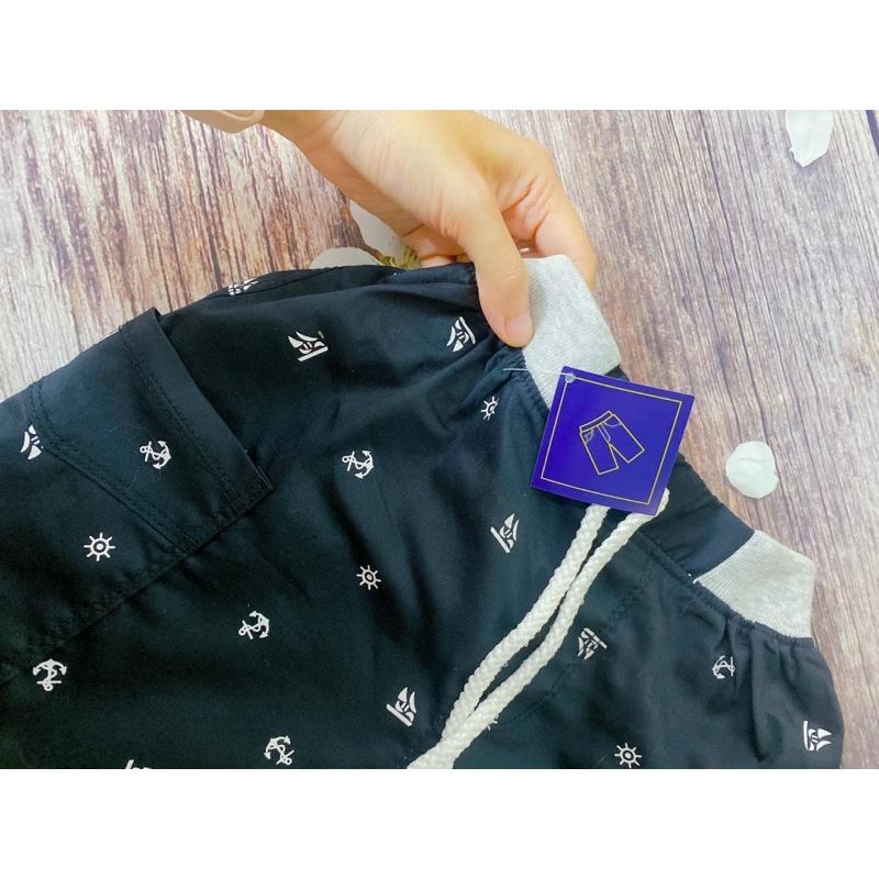 Quần Bé Trai Size 6-17Kg, 5 Tháng Đến 4 Tuổi Đen Hình Mỏ Neo Có 2 Túi, Quần Short Jean Đùi Thun Co Giãn