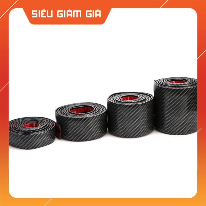 Combo 2 mét Miếng dán 3D carbon trang trí loại tốt sẵn keo 3M bóc dính dán viền xe, nẹp bước chân cửa cao cấp hàng dày