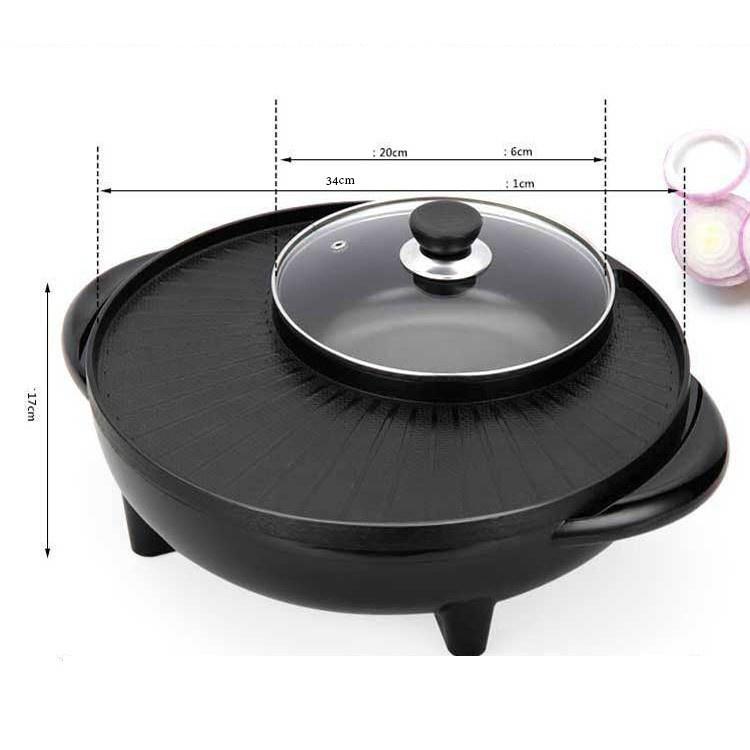 Bếp lẩu nướng tròn đen điện đa năng 2 in 1 ( Sẵn hàng)