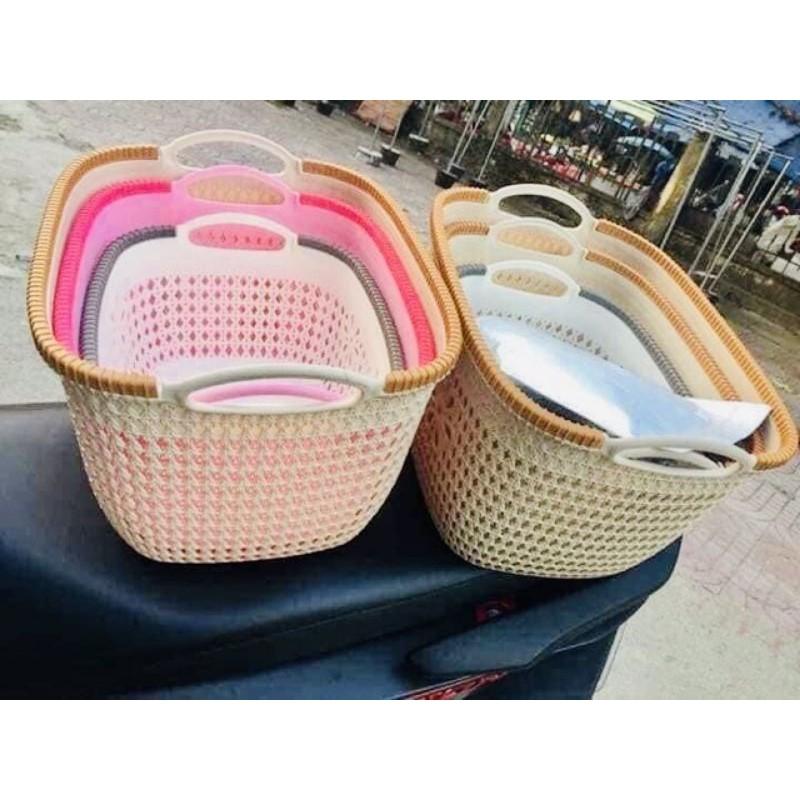 RỔ 2 QUAI HOA NHỰA CÁC CỠ
