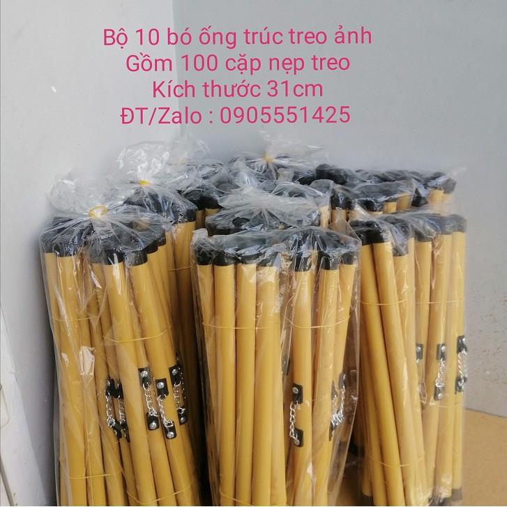 Bộ gồm 10 bó  ống trúc treo ảnh, nẹp treo giấy thư pháp