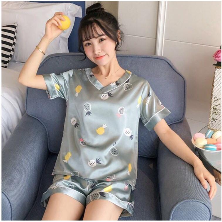 Bộ ngủ pijama cộc tay cổ V họa tiết dễ thương - bộ mặc nhà nữ