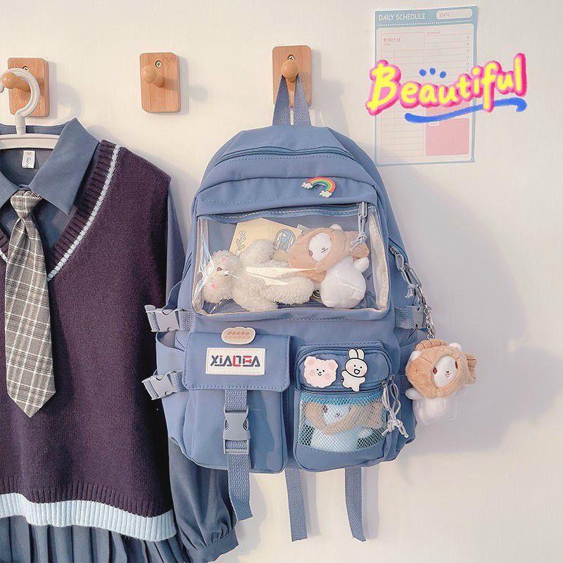  Balo Ulzzang Hàn Quốc học sinh đi học đi chơi ngăn Mica trong suốt phối lưới