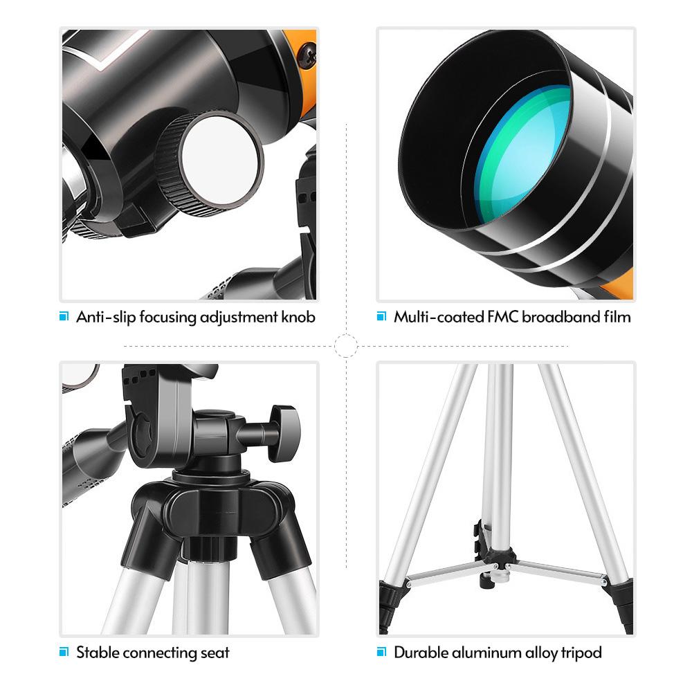 15X-150X 70mm Astronomic Refracting Monocular Telescope with Tripod Eyepiece Dust Cover Teleconverter Finder Scope